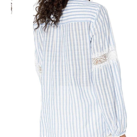 BCBG MAZAZRIA faux wrapped top in blue and white stripe - Picture 4 of 11